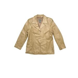 Vintage Y2K Jessica Holbrook Easycare 100% Leather Tan Jacket - Button Front - L
